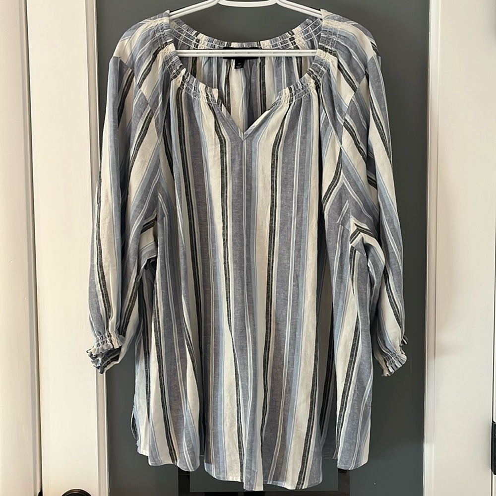 NWOT Lane Bryant Blue Striped Linen 3/4 Sleeve Top